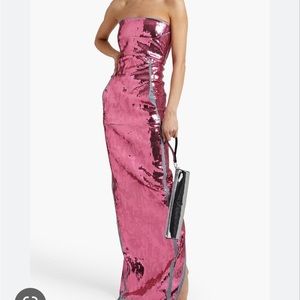 SOLD!!! Rick Owens pink sequin and denim trim strapless dress